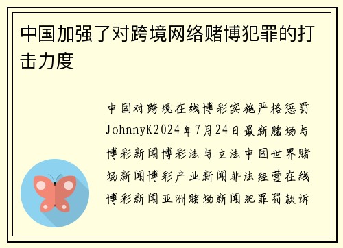 中国加强了对跨境网络赌博犯罪的打击力度